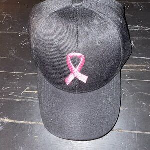 Chic Black Cap with Pink Ribbon Detail